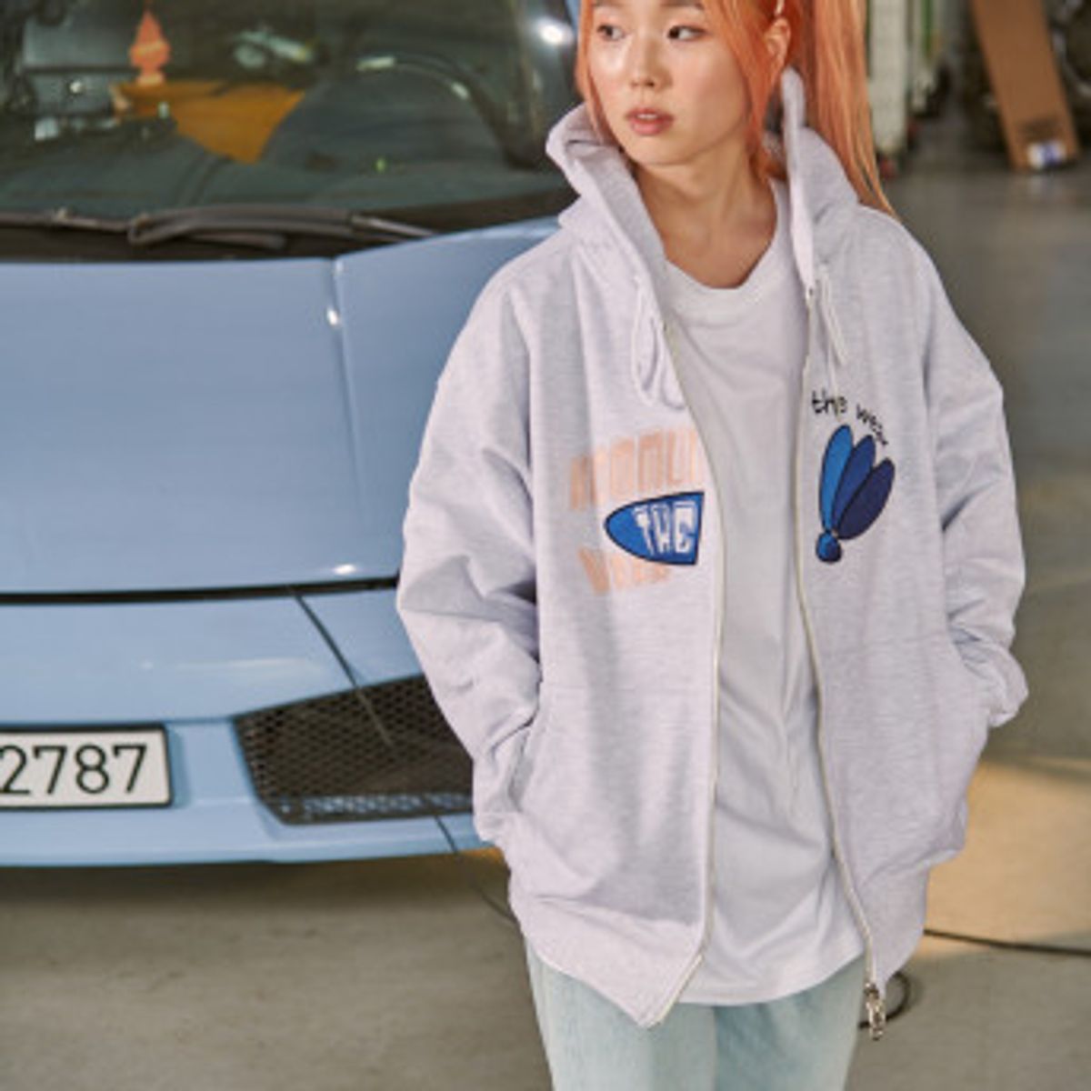 커뮨더웨어(KOMMUNTHEWEAR) 커뮨 레이서 집업 후드 쟈켓 그레이