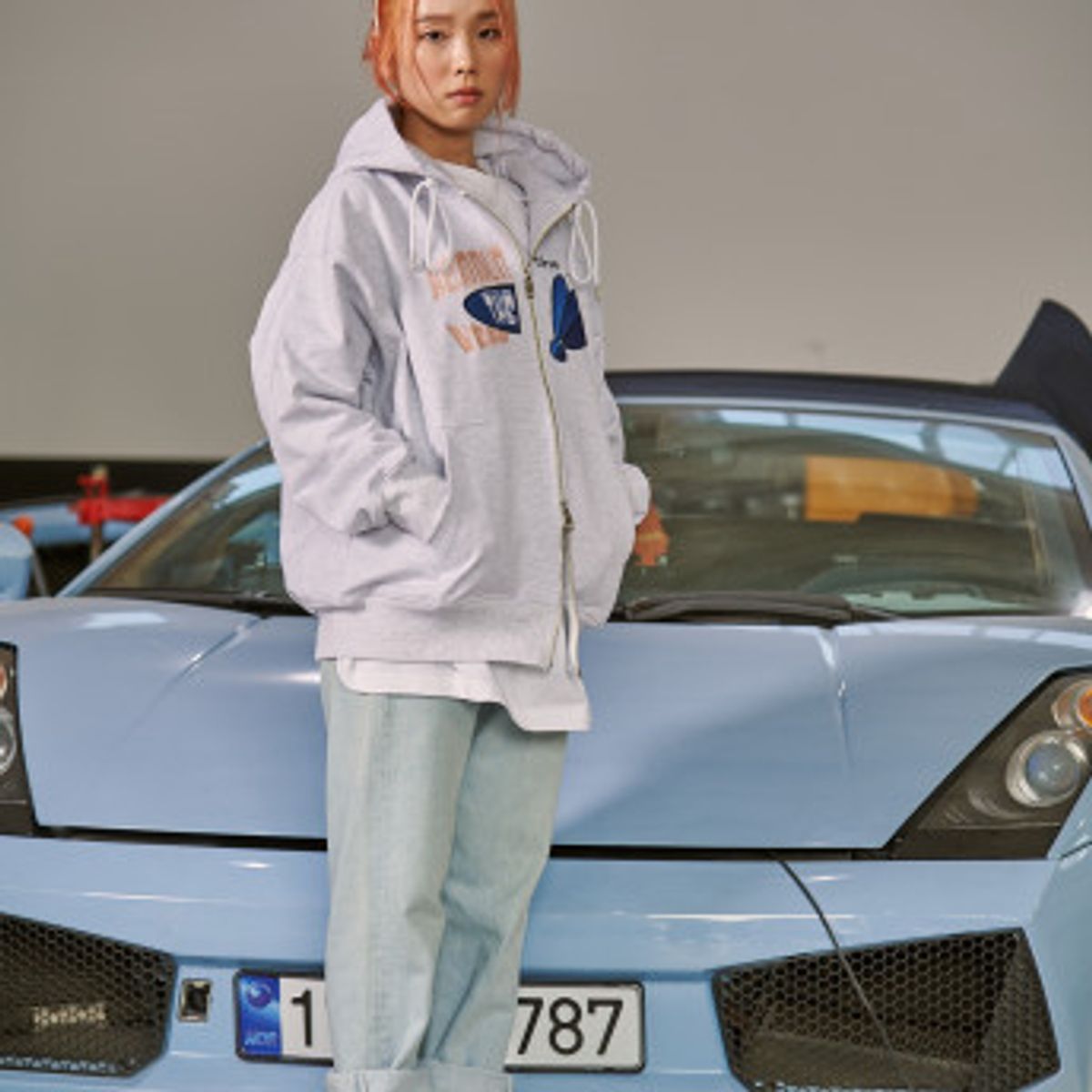 커뮨더웨어(KOMMUNTHEWEAR) 커뮨 레이서 집업 후드 쟈켓 그레이