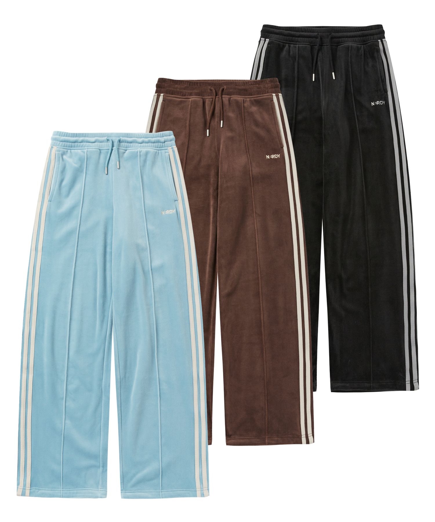 MUSINSA公式 | NDY (nerdy) Womens Velour Track Pants (Black/Sky