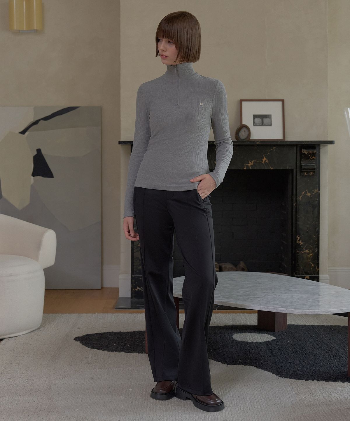 플레이부(PLAYBOO) EASY HALF ELASITC WAISTBAND PANTS_Black