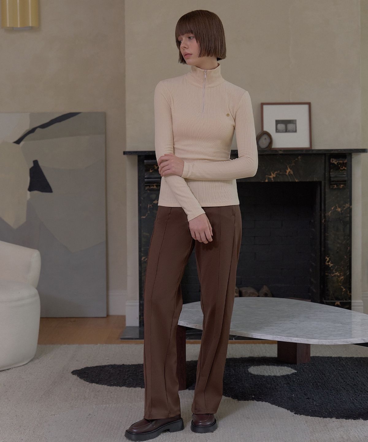 플레이부(PLAYBOO) EASY HALF ELASITC WAISTBAND PANTS_Mocha