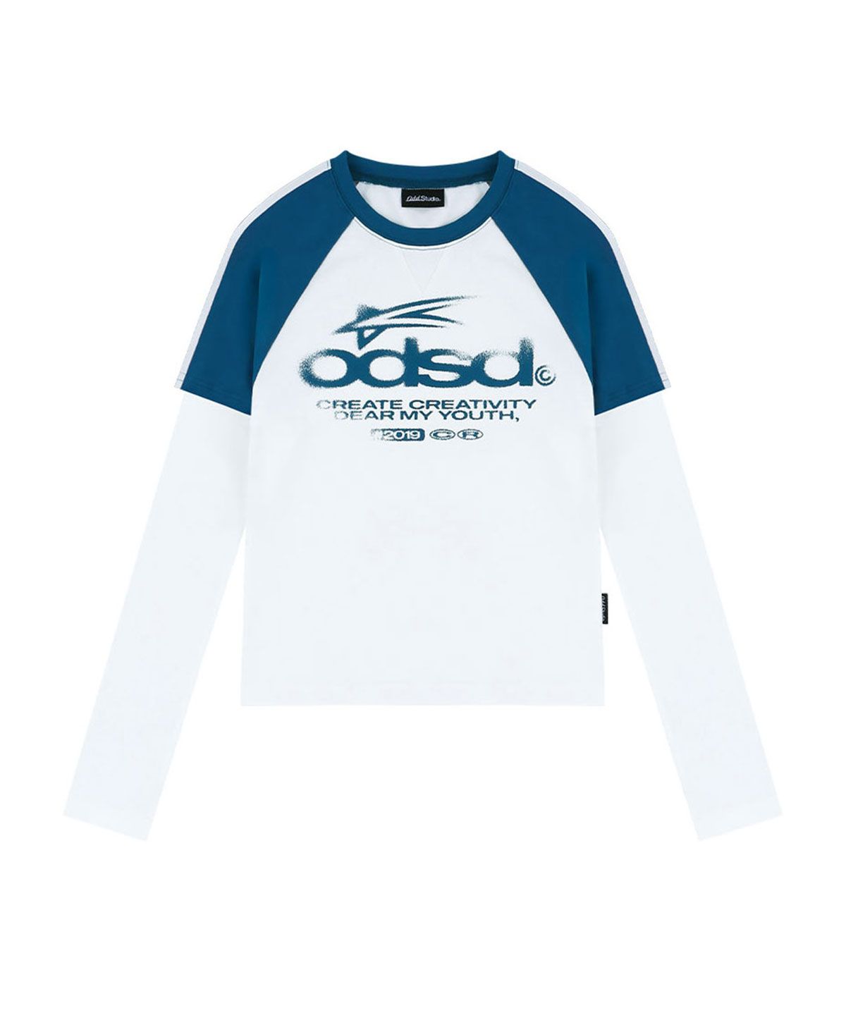 오드스튜디오(ODDSTUDIO) ODSD 래글런 트랙 세미 크롭 티셔츠 - WHITE / BLUE