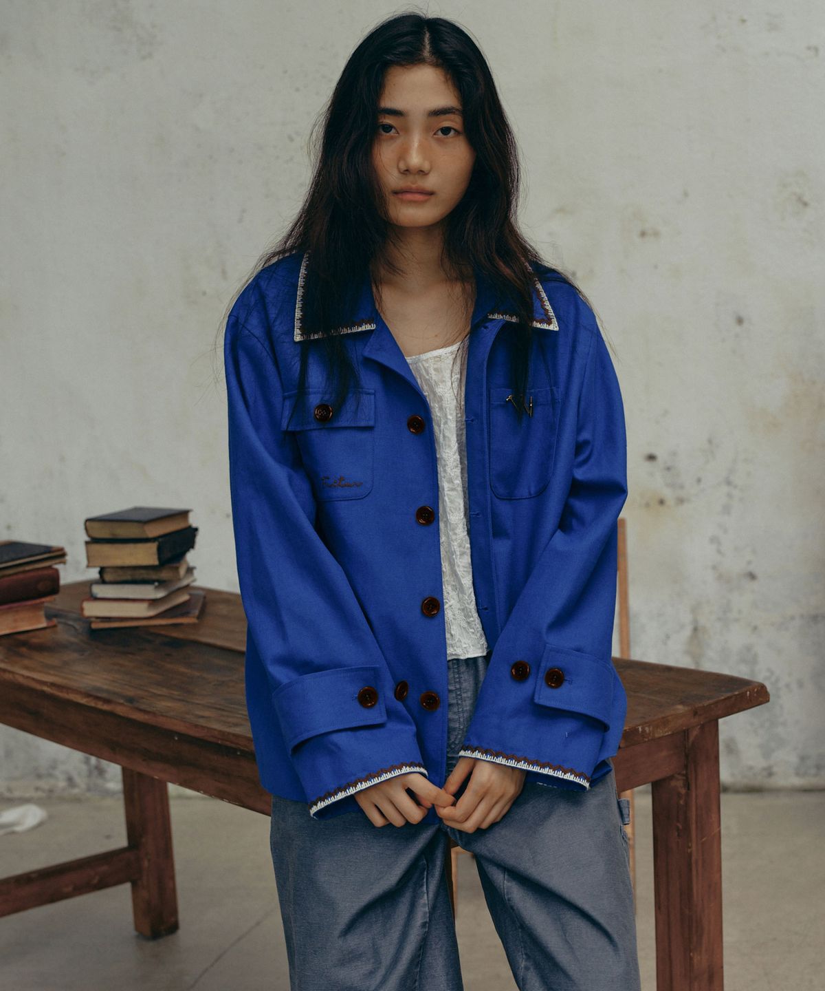 프리터(FRITUR) Embroidery Work Jacket Blue_F243JK02