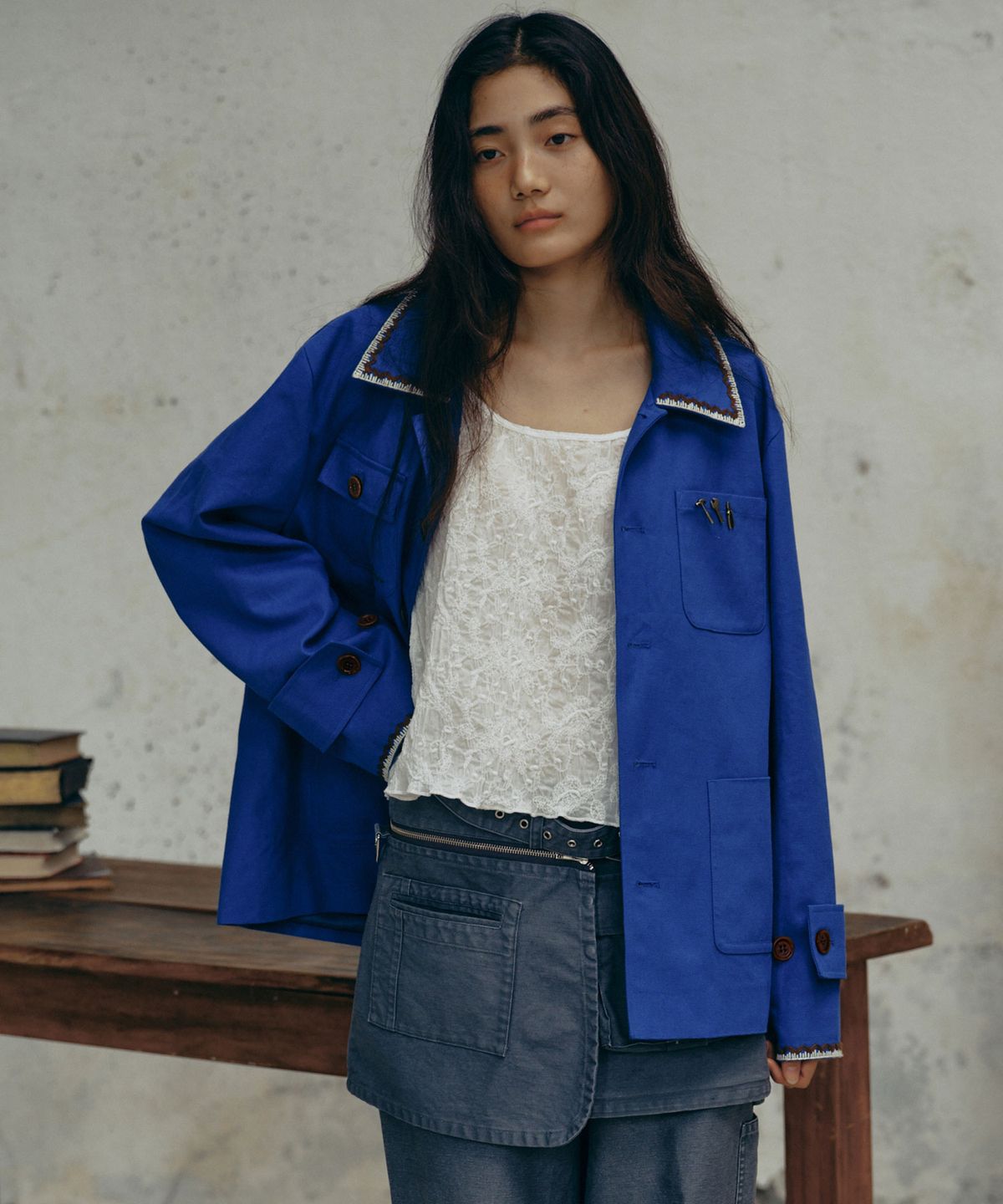 프리터(FRITUR) Embroidery Work Jacket Blue_F243JK02