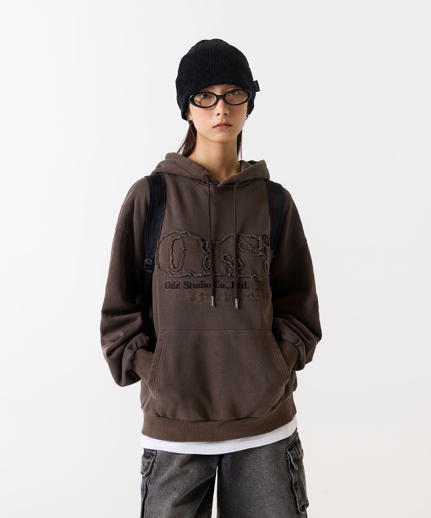 MUSINSA | ODDSTUDIO ODSD Pigment Damage Overfit Hoodie - BROWN