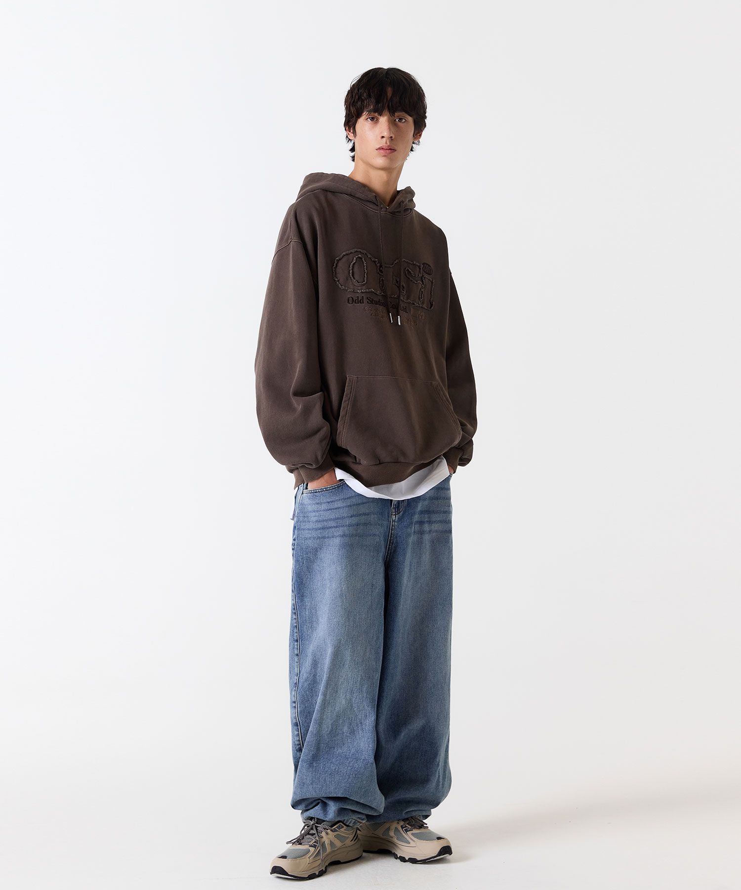 MUSINSA | ODDSTUDIO ODSD Pigment Damage Overfit Hoodie - BROWN