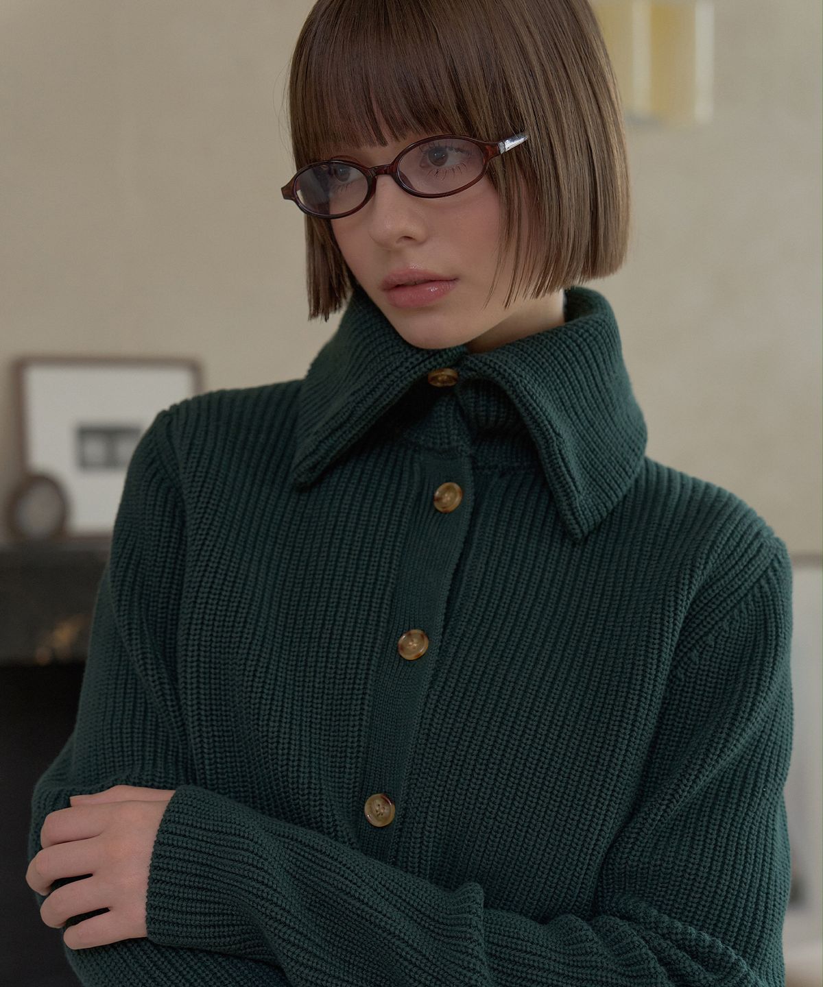 플레이부(PLAYBOO) WINDPROOF SPREAD COLLAR CARDIGAN_Forest Green
