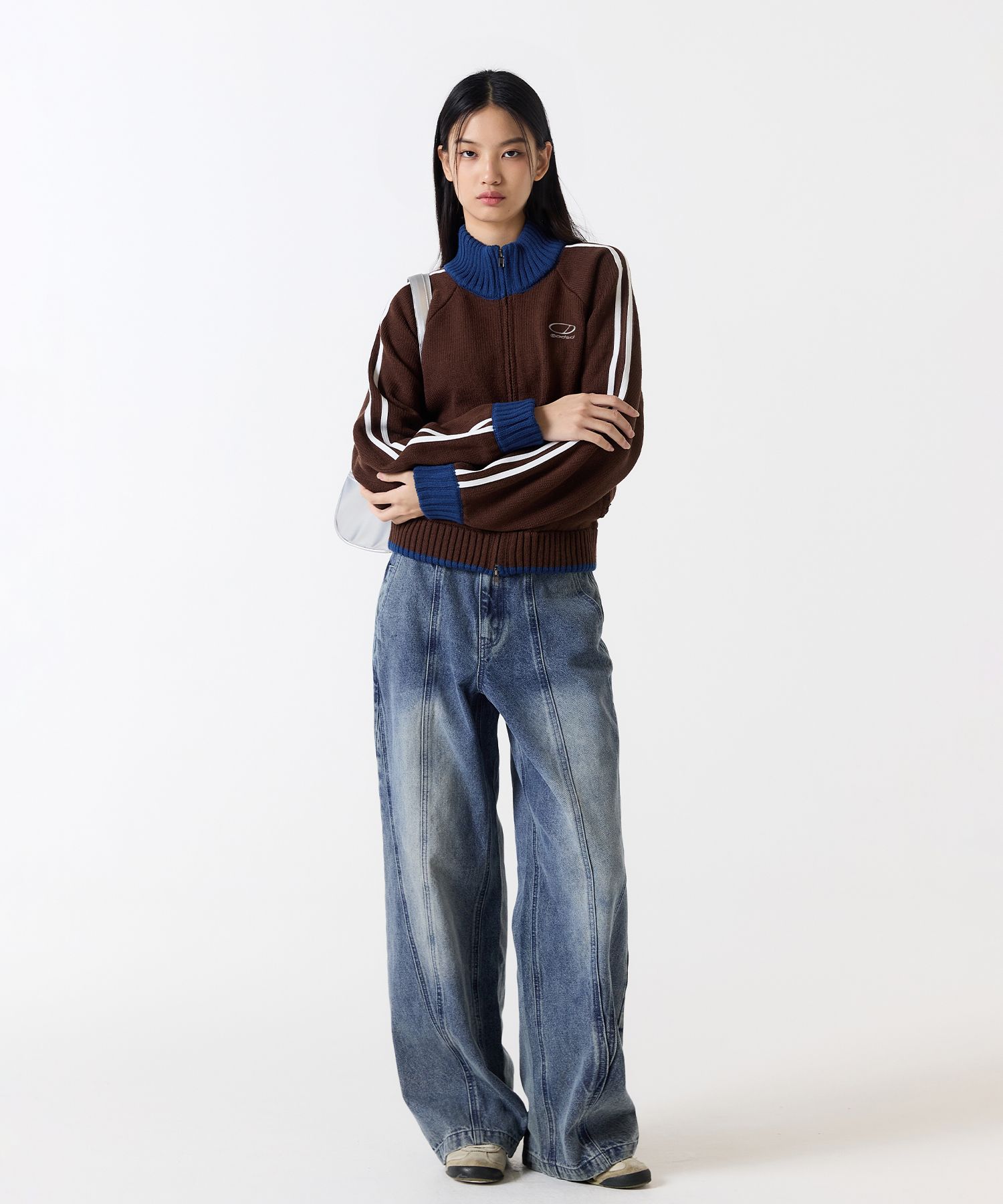 MUSINSA | ODDSTUDIO Sporty Track Semi Crop Knit Zip-Up