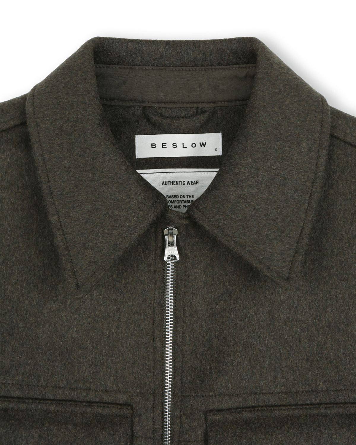 비슬로우(BESLOW) CASHMERE MILITARY ZIP-UP JACKET MELANGE DARK OLIVE