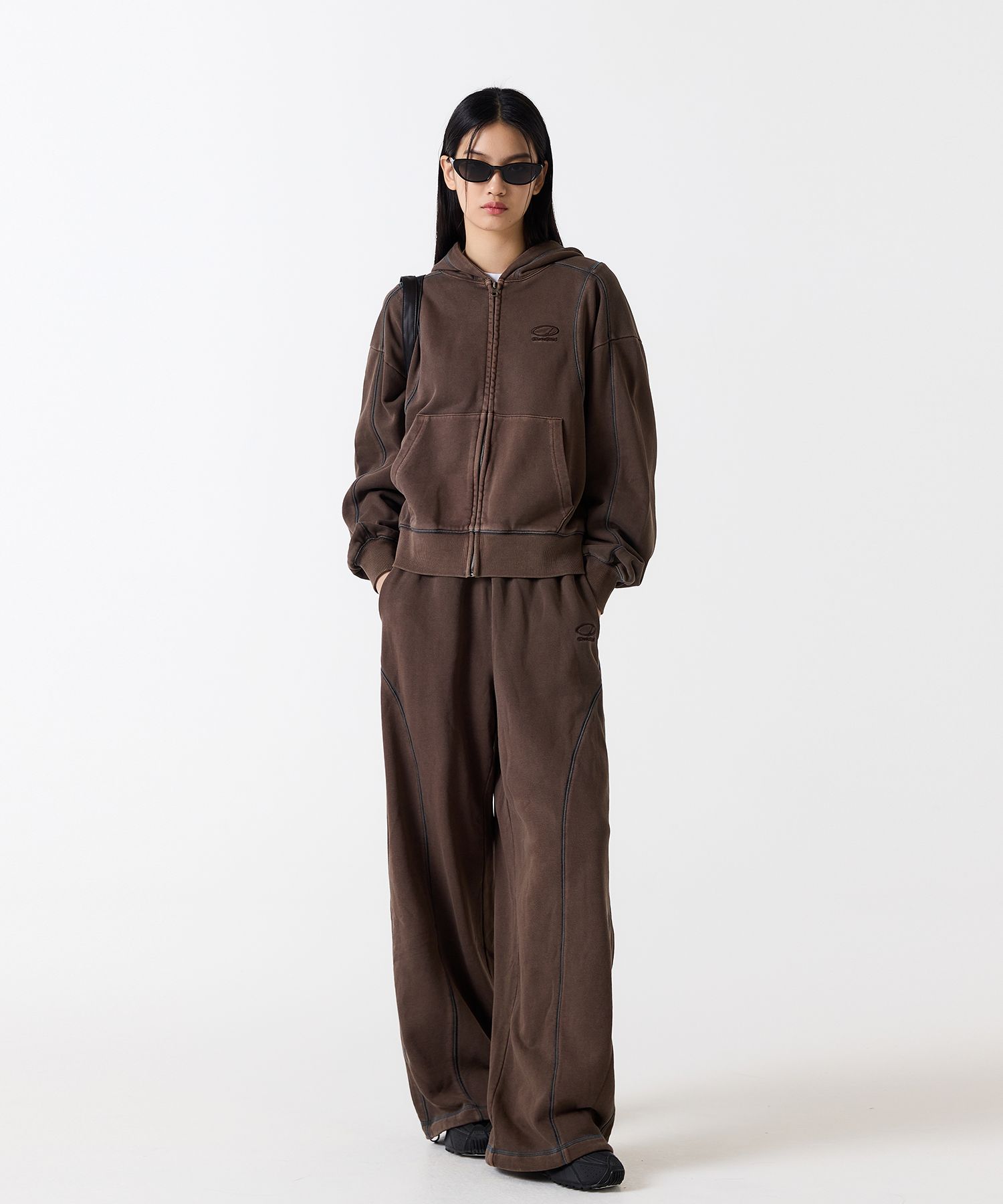 MUSINSA | ODDSTUDIO Pigment Cover Stitch Hoodie - BROWN