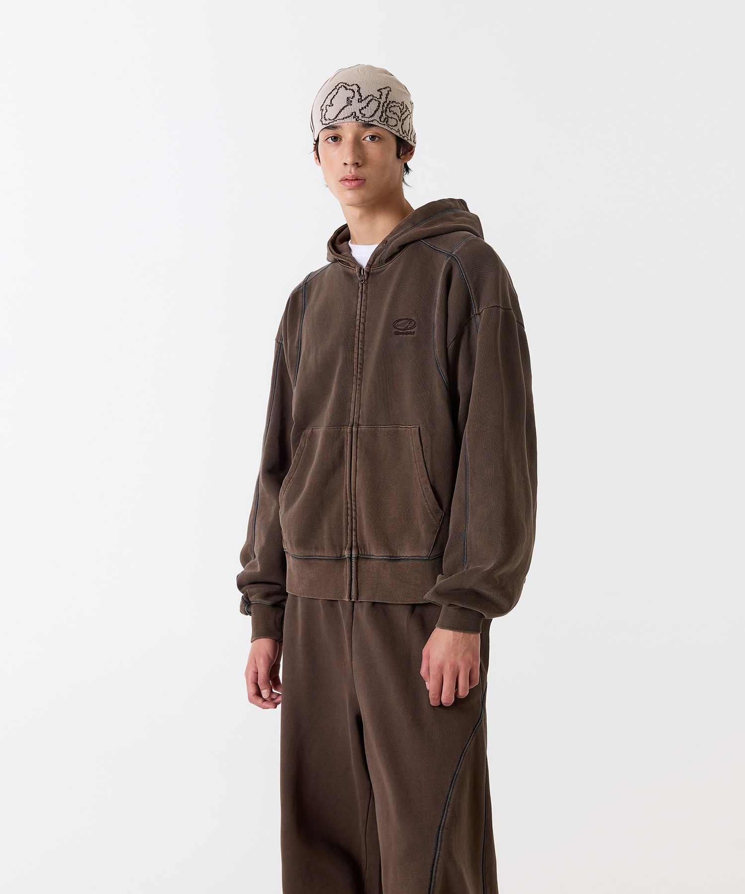 MUSINSA | ODDSTUDIO Pigment Cover Stitch Hoodie - BROWN