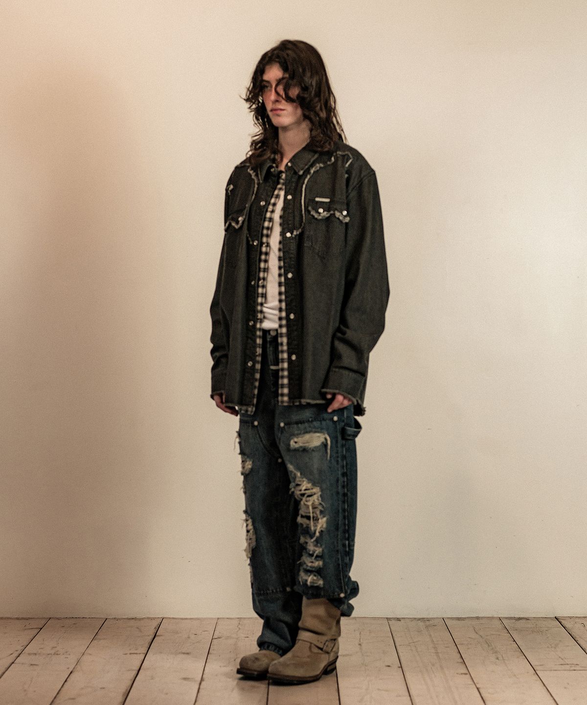 더바이닐하우스(THEVINYLHOUSE) WESTERN DENIM SHIRTS BLACK
