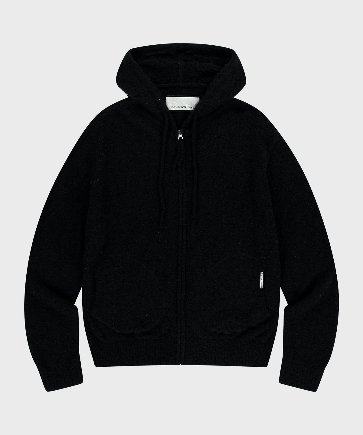 더바이닐하우스(THEVINYLHOUSE) ROUND POCKET KNIT ZIP-UP BLACK