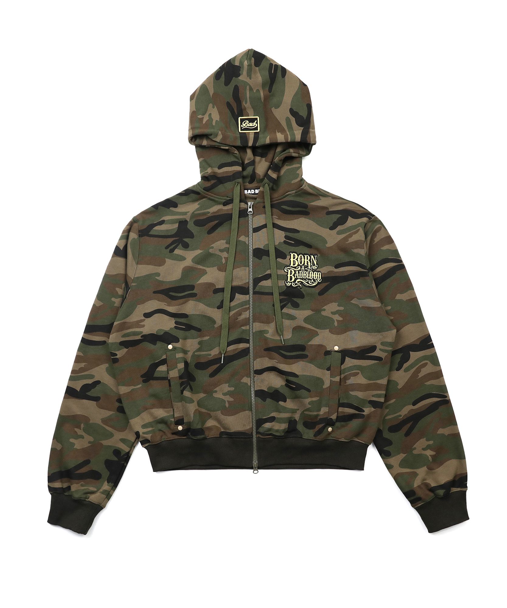 MUSINSA | BADBLOOD Camo Hooded Zip-Up - Military
