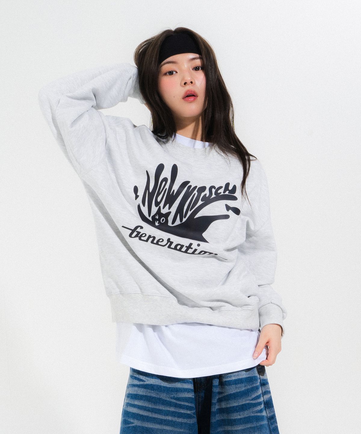 뉴키치(NEWKITSCH) FISH CAT SWEATSHIRTS (LIGHT MELANGE)