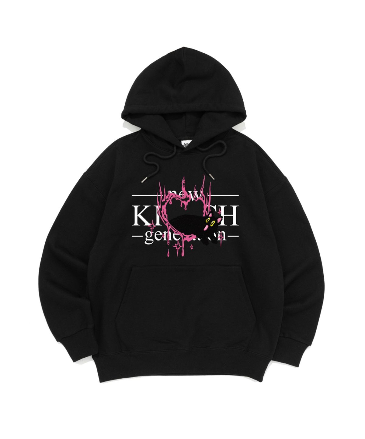 뉴키치(NEWKITSCH) MELTING LOGO HOOD TEE (BLACK)
