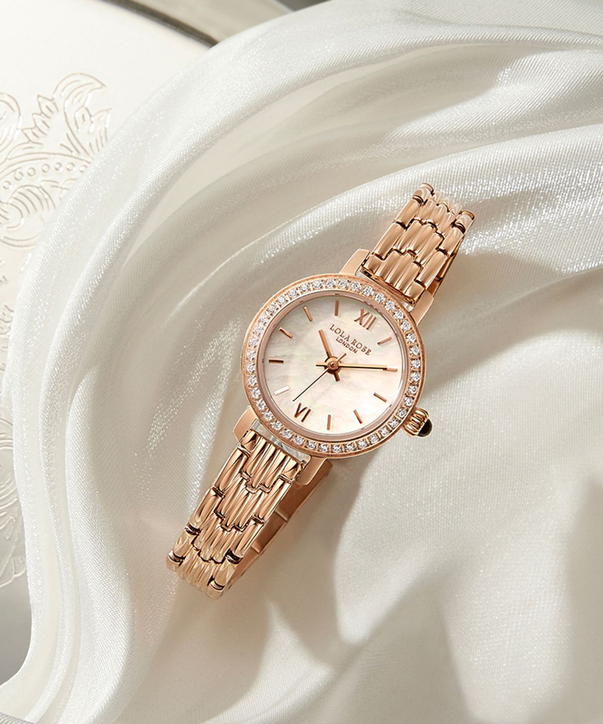 롤라로즈(LOLA ROSE) Golden Halo 마더오브펄 큐빅 로즈골드 여자시계