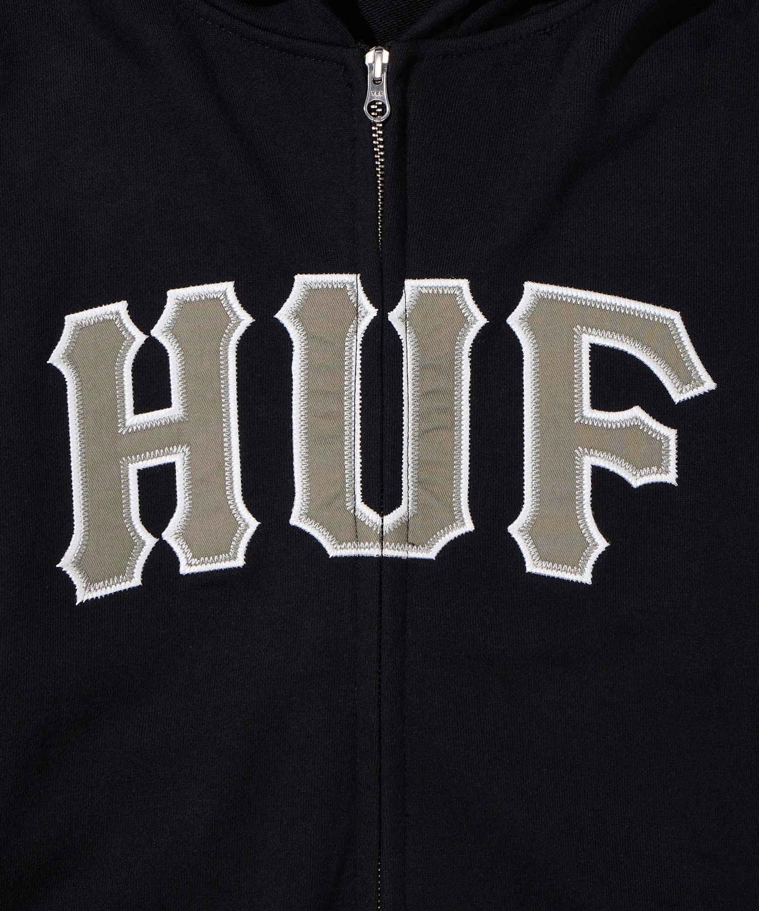 MUSINSA | HUF APPLIQUE ARCH LOGO HOODIE ZIP UP [BLACK]