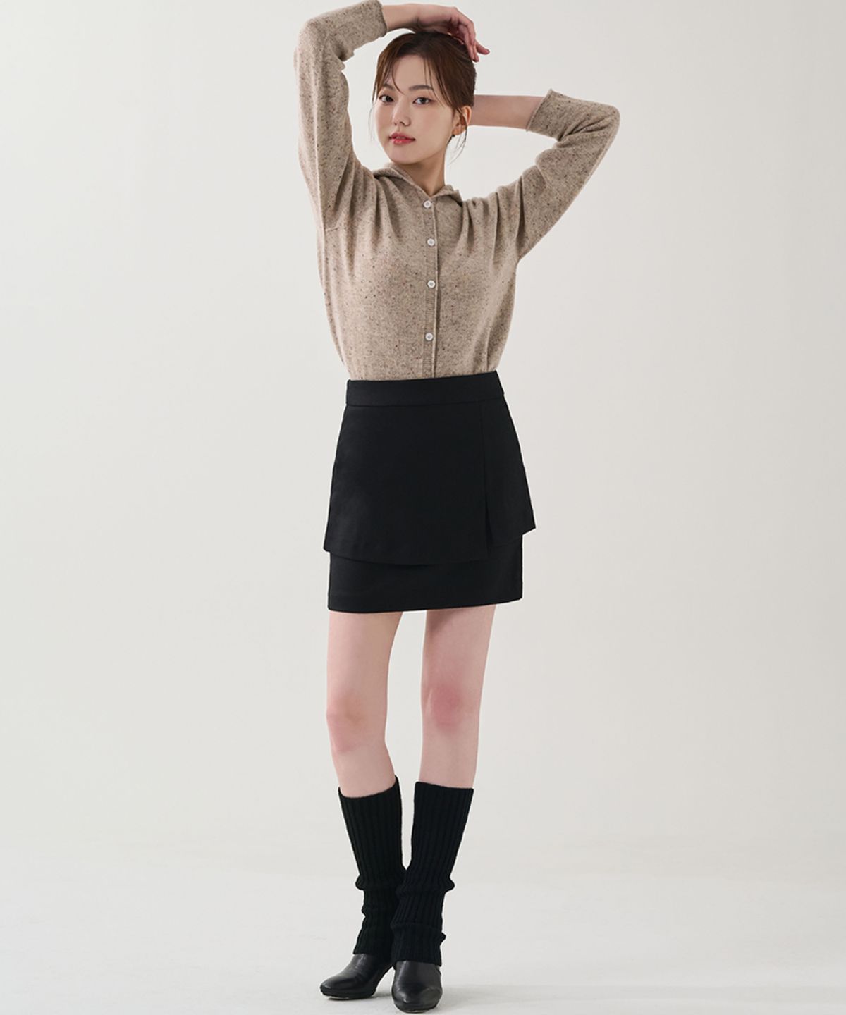 혜영킴(HYEYEONG KIM) 울 레이어드 미디 스커트-블랙