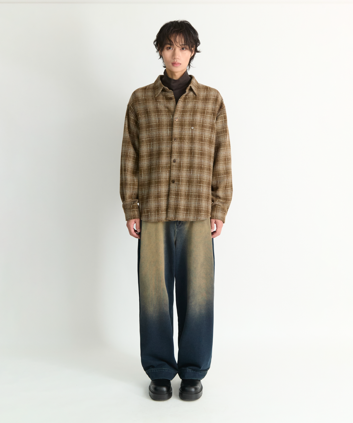 넌블랭크(NONBLANK) 울 체크 셔츠_BROWN