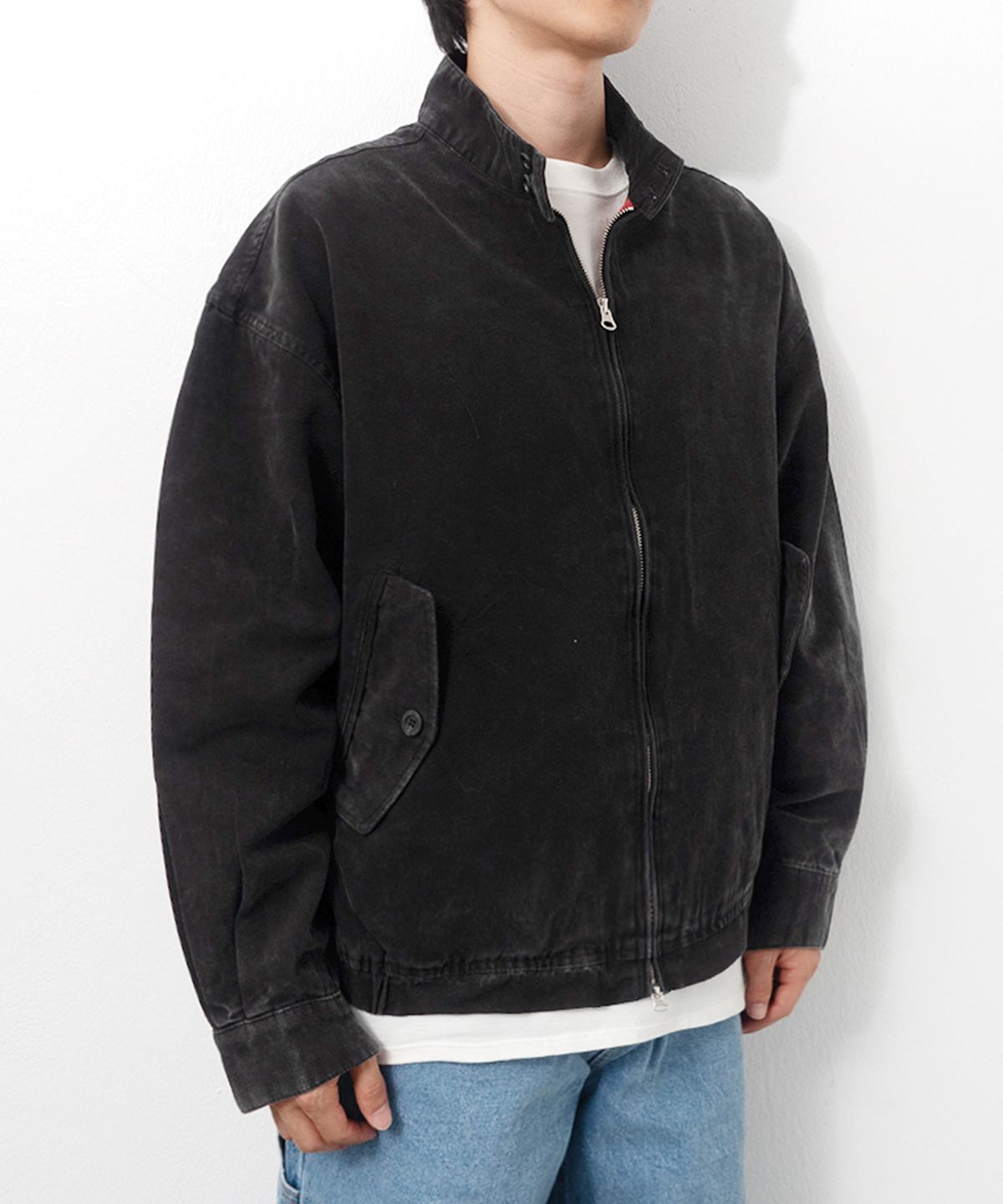 큐티에잇 가먼츠(QT8 GARMENTS) LB Washed Oxford Harrington Jacket (Black)