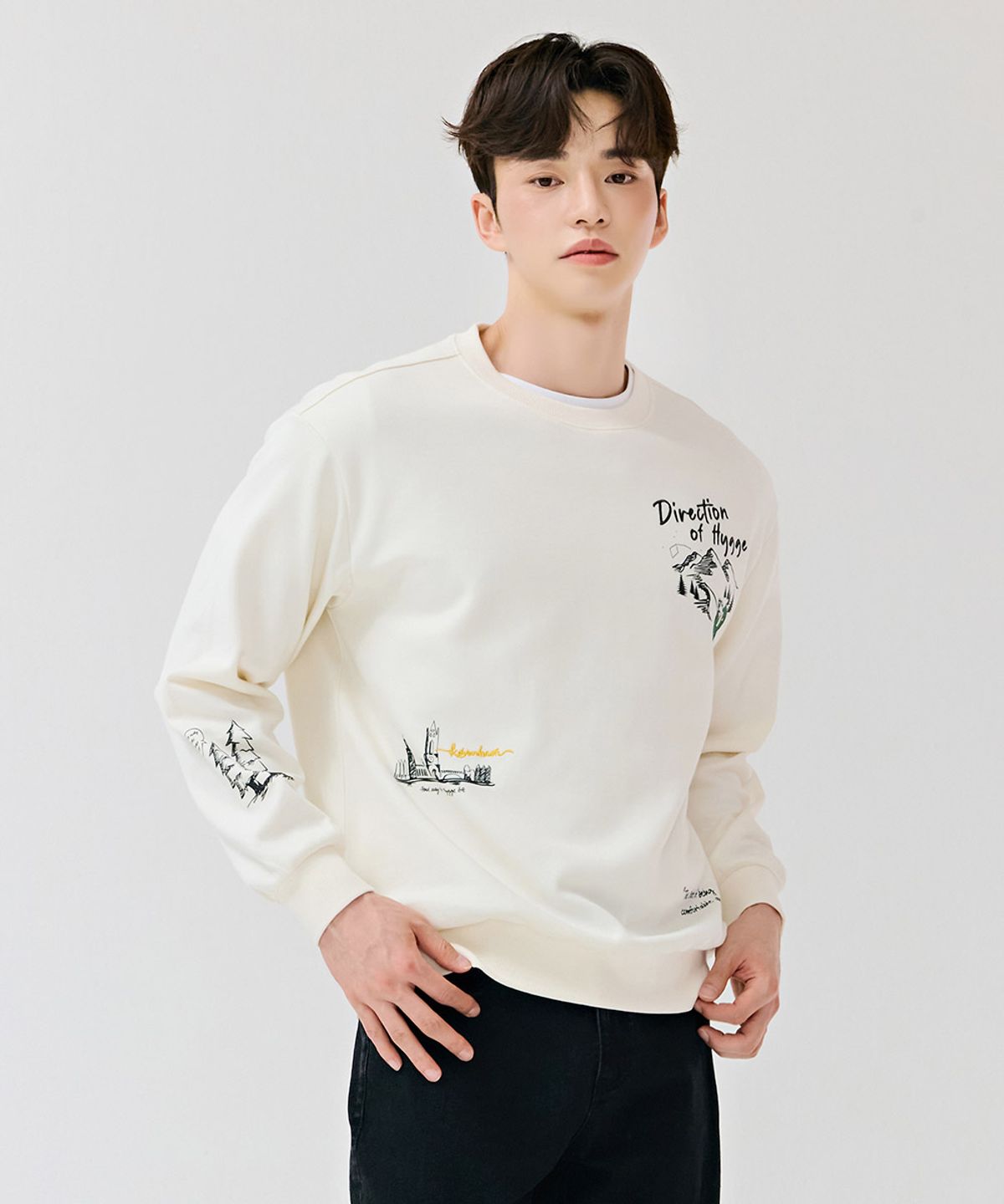 체이스컬트(CHASECULT) 공용 전판 그래픽 맨투맨 티셔츠-아이보리