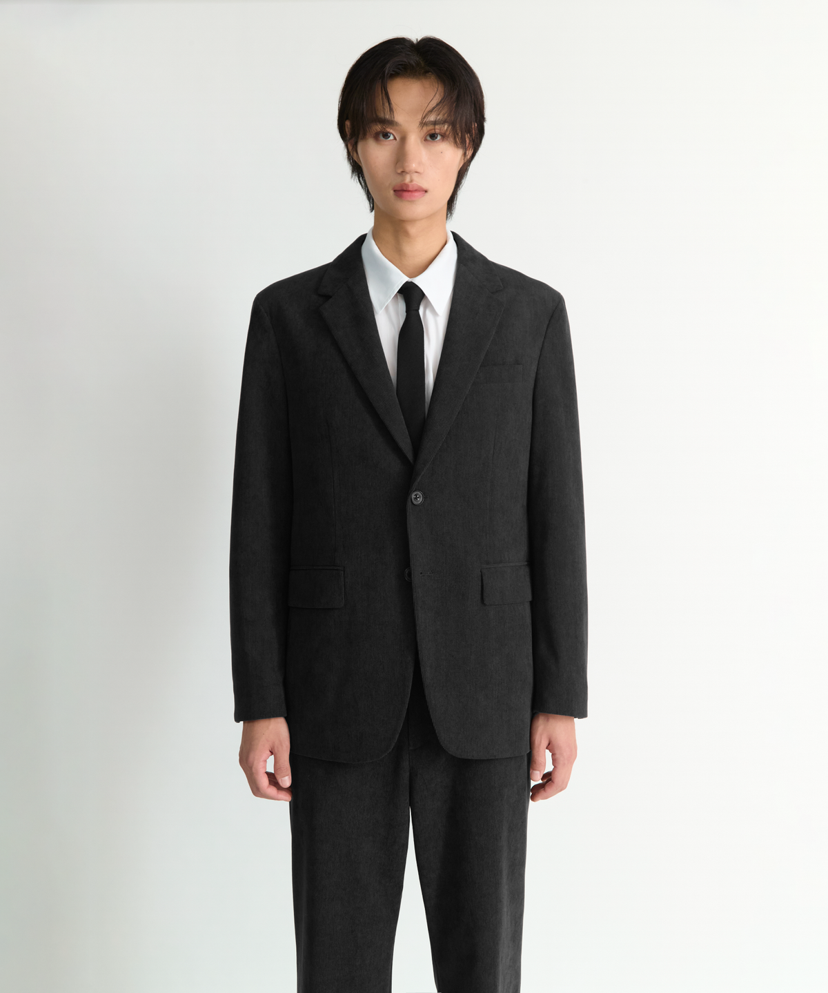 넌블랭크(NONBLANK) 코듀로이 세미 오버 핏 블레이저_DARK GREY