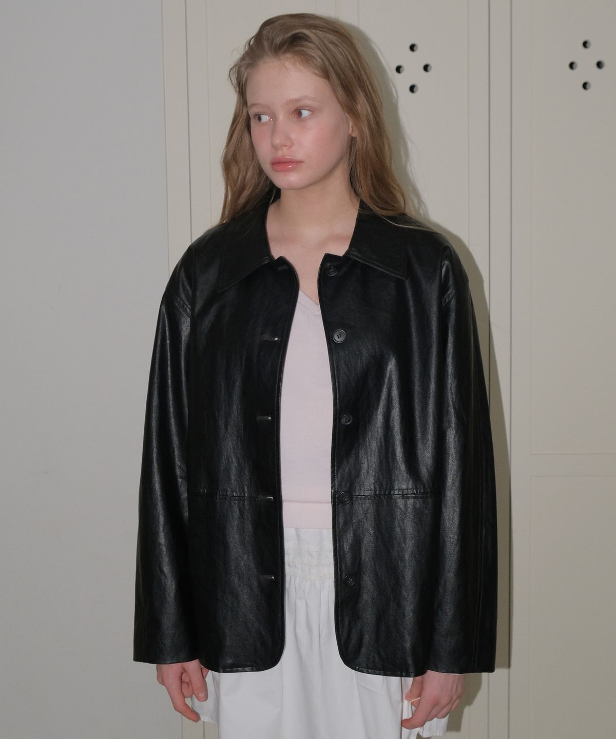 어몽(AMONG) A FAUX LEATHER JACKET BLACK