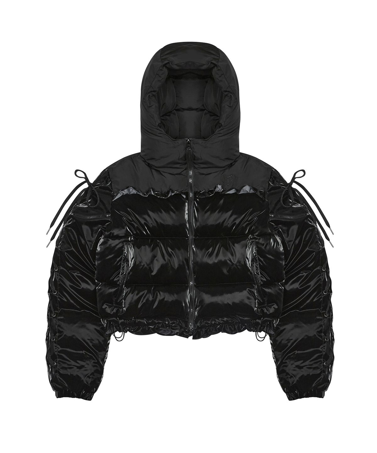 러브이즈트루(LUVISTRUE) AM RIBBON FRILL PUFFER JACKET(BLACK)