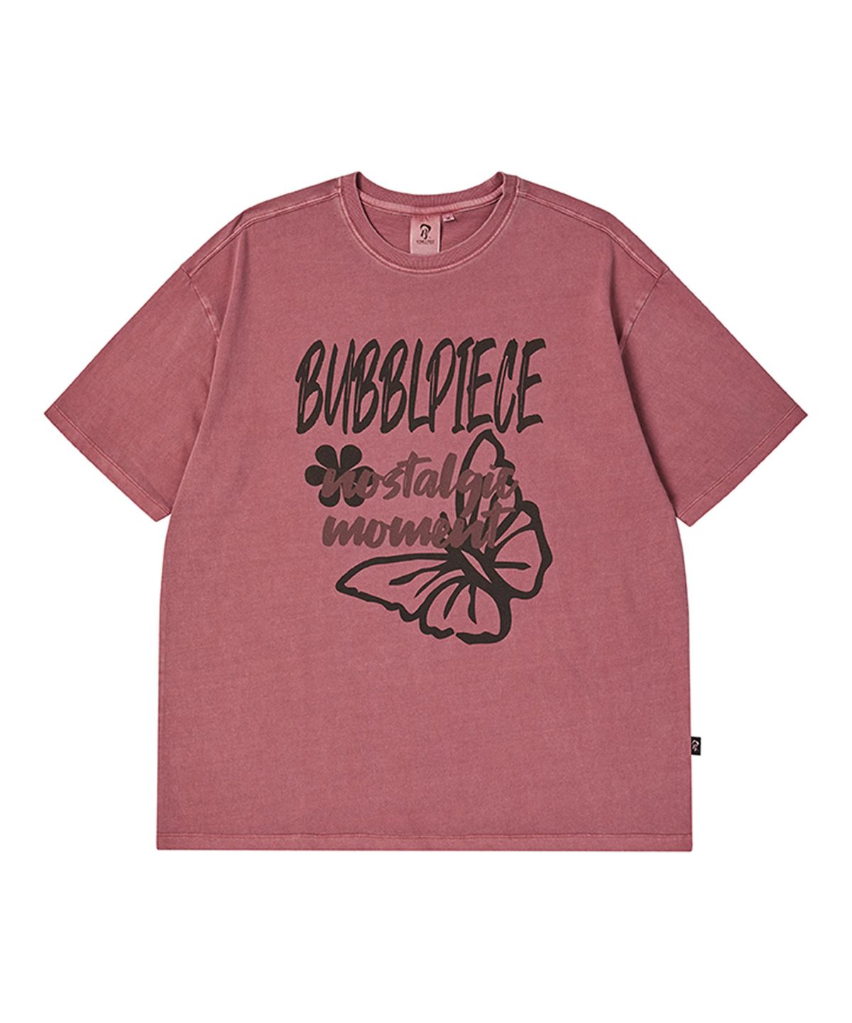버블피스(BUBBLPIECE) 버블피스 버터플라이 피그먼트 티셔츠_버건디