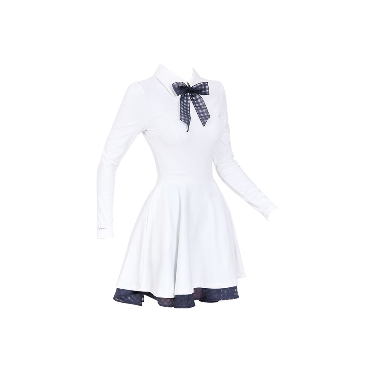 제이제인(J.JANE) 클래식 배색 리본 플레어 원피스 (White)