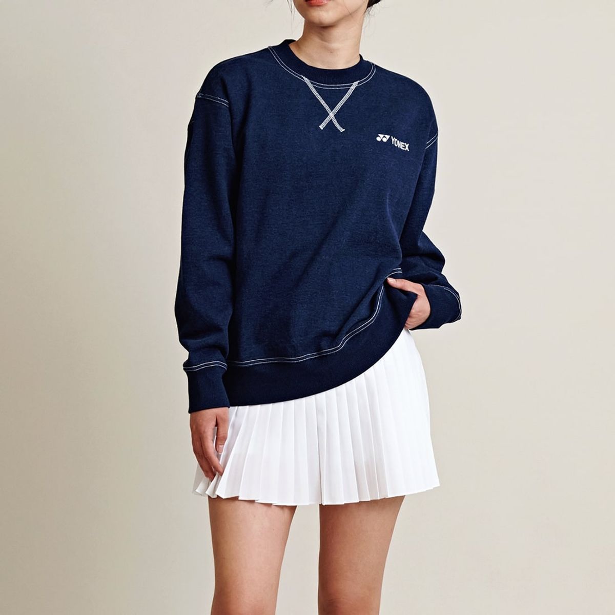 요넥스(YONEX) 245TL009U 데님/멜란지 그레이 공용 캐주얼 감성 맨투맨 티셔츠
