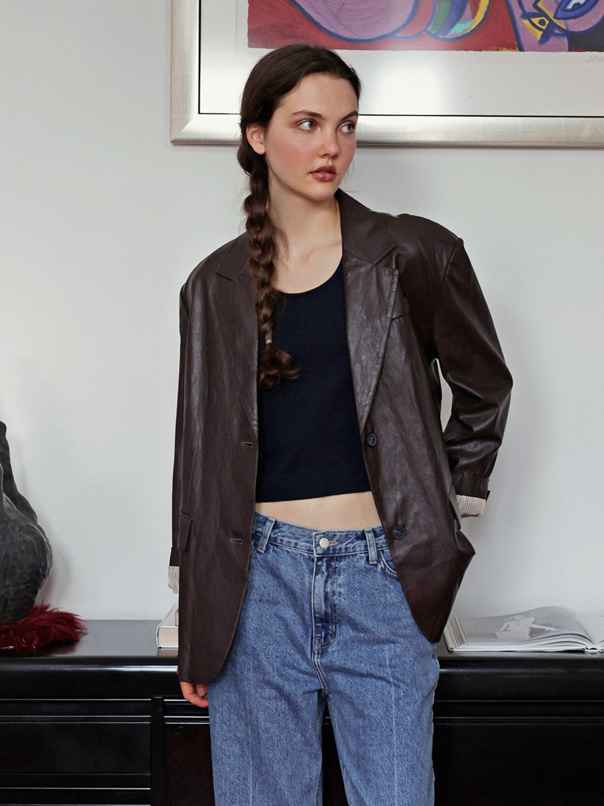 랭앤루(LANGNLU) ANNA Faux Leather Jacket(애나)_BROWN
