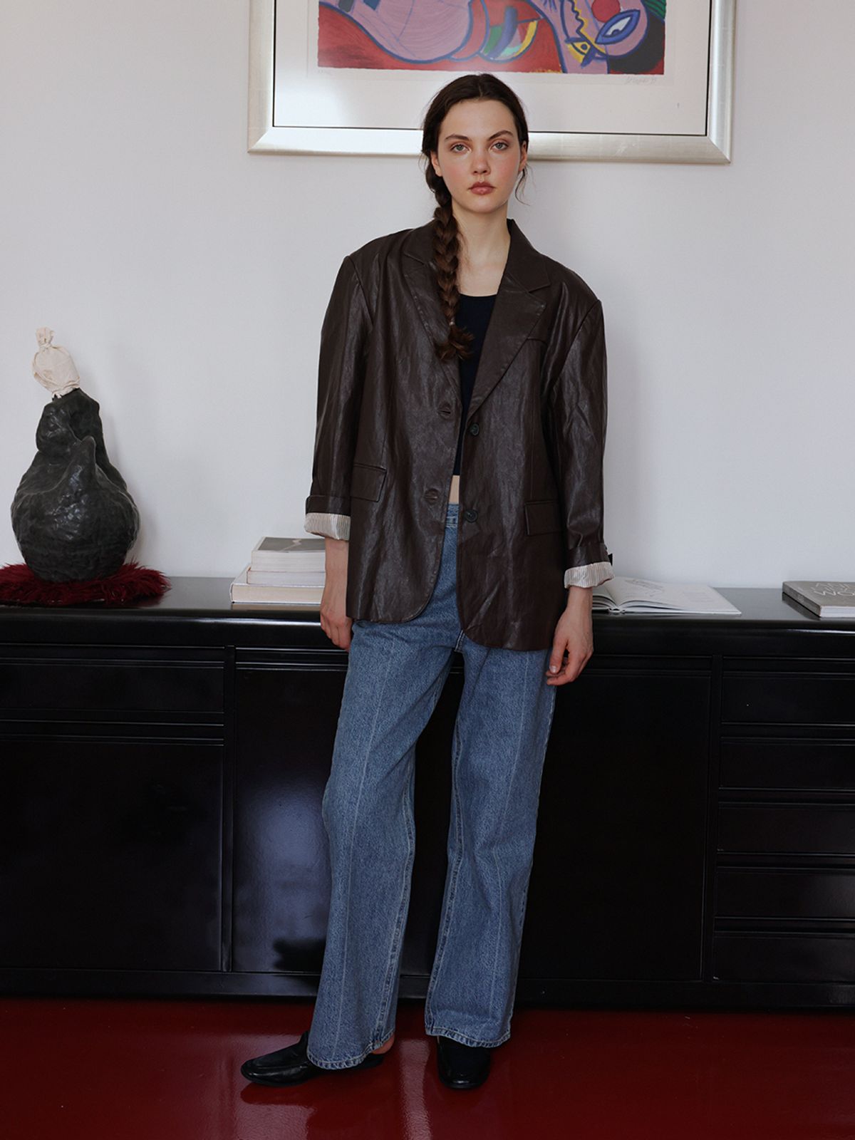 랭앤루(LANGNLU) ANNA Faux Leather Jacket(애나)_BROWN