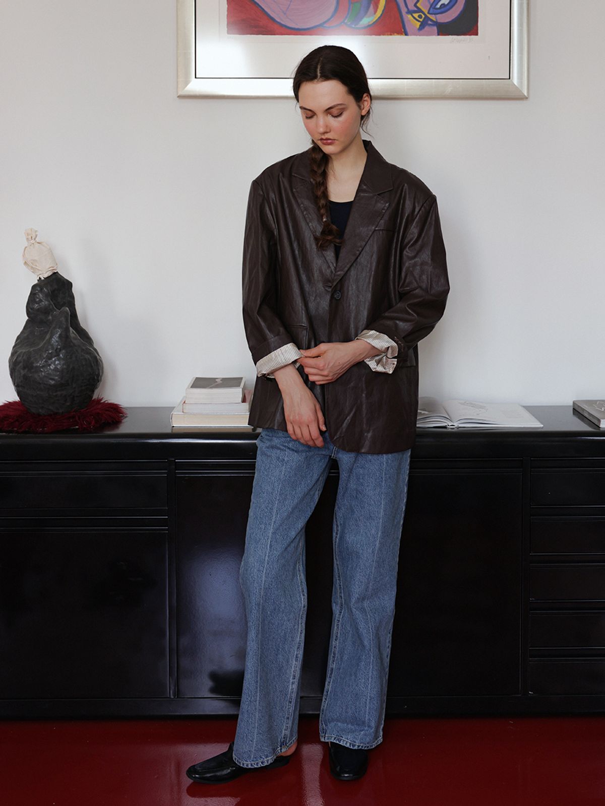 랭앤루(LANGNLU) ANNA Faux Leather Jacket(애나)_BROWN