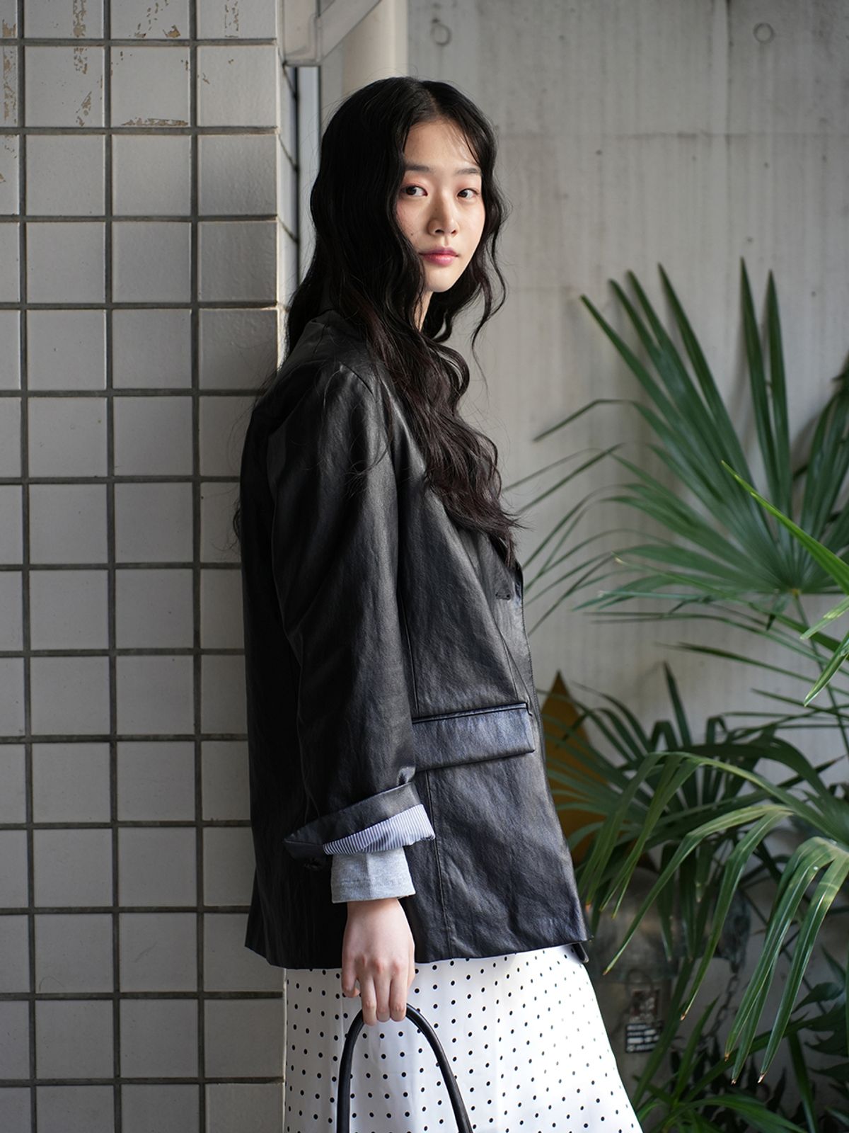 랭앤루(LANGNLU) ANNA Faux Leather Jacket(애나)_BLACK