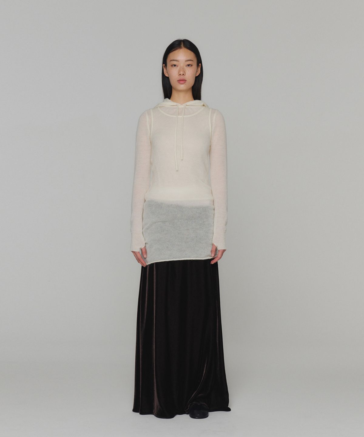 아모멘토(AMOMENTO) SHEER HOODED KNIT_IVORY
