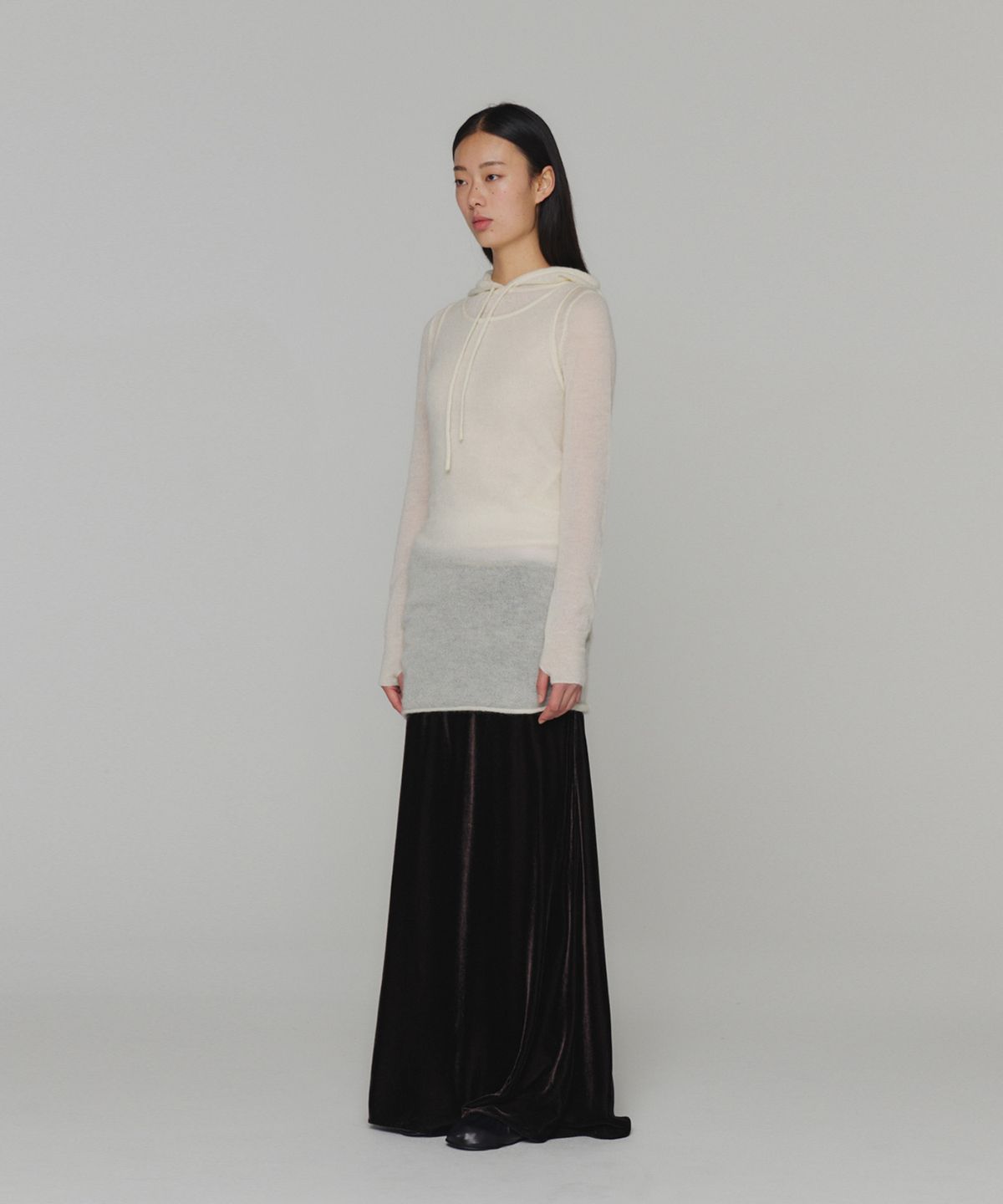 아모멘토(AMOMENTO) SHEER HOODED KNIT_IVORY