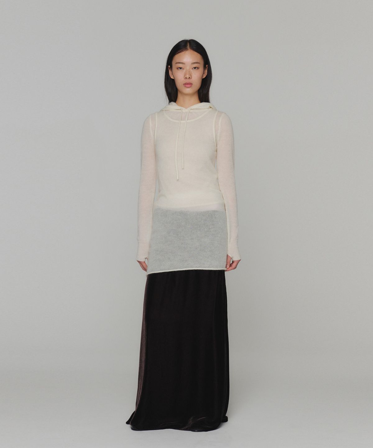 아모멘토(AMOMENTO) SHEER HOODED KNIT_IVORY
