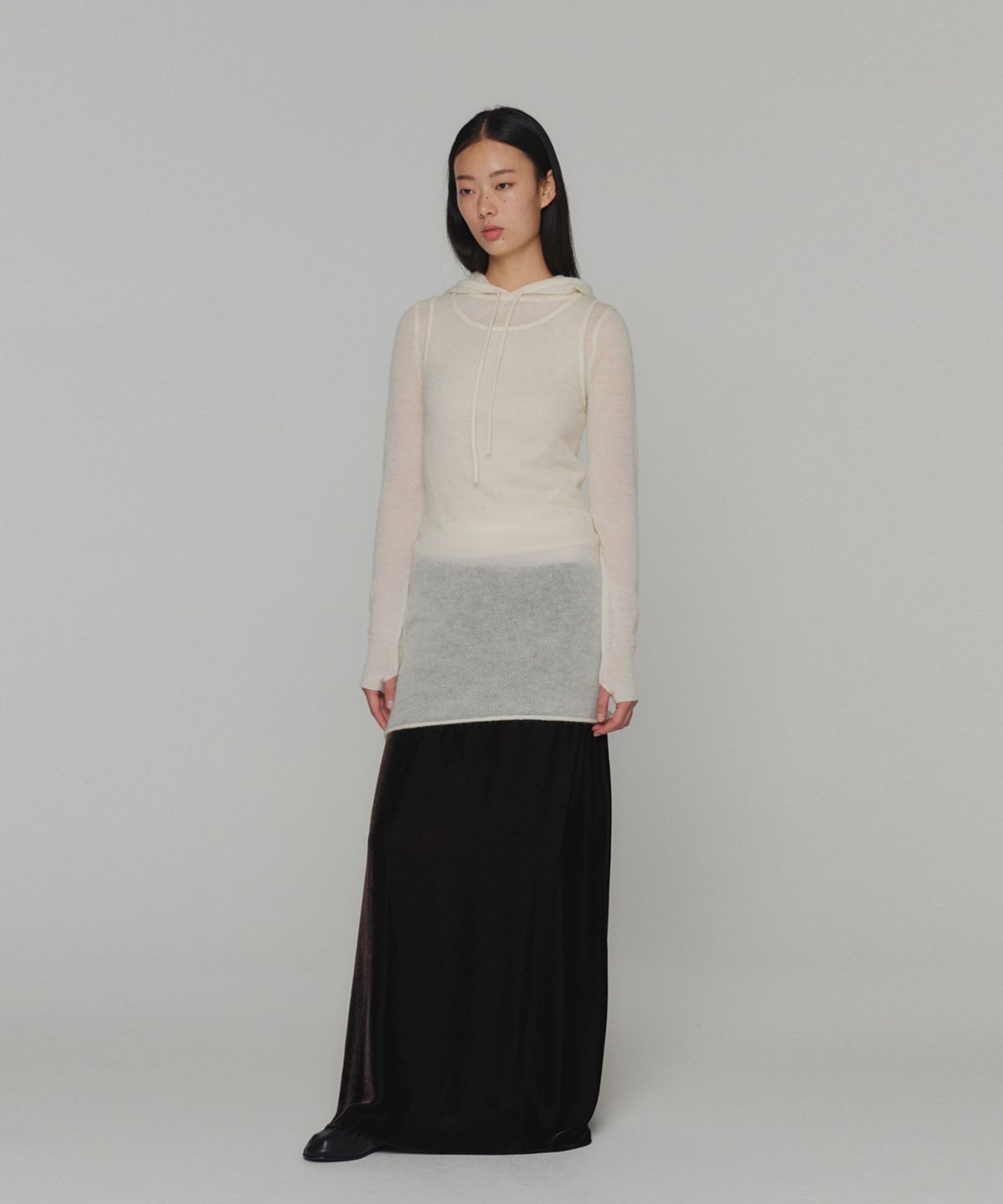 아모멘토(AMOMENTO) SHEER HOODED KNIT_IVORY