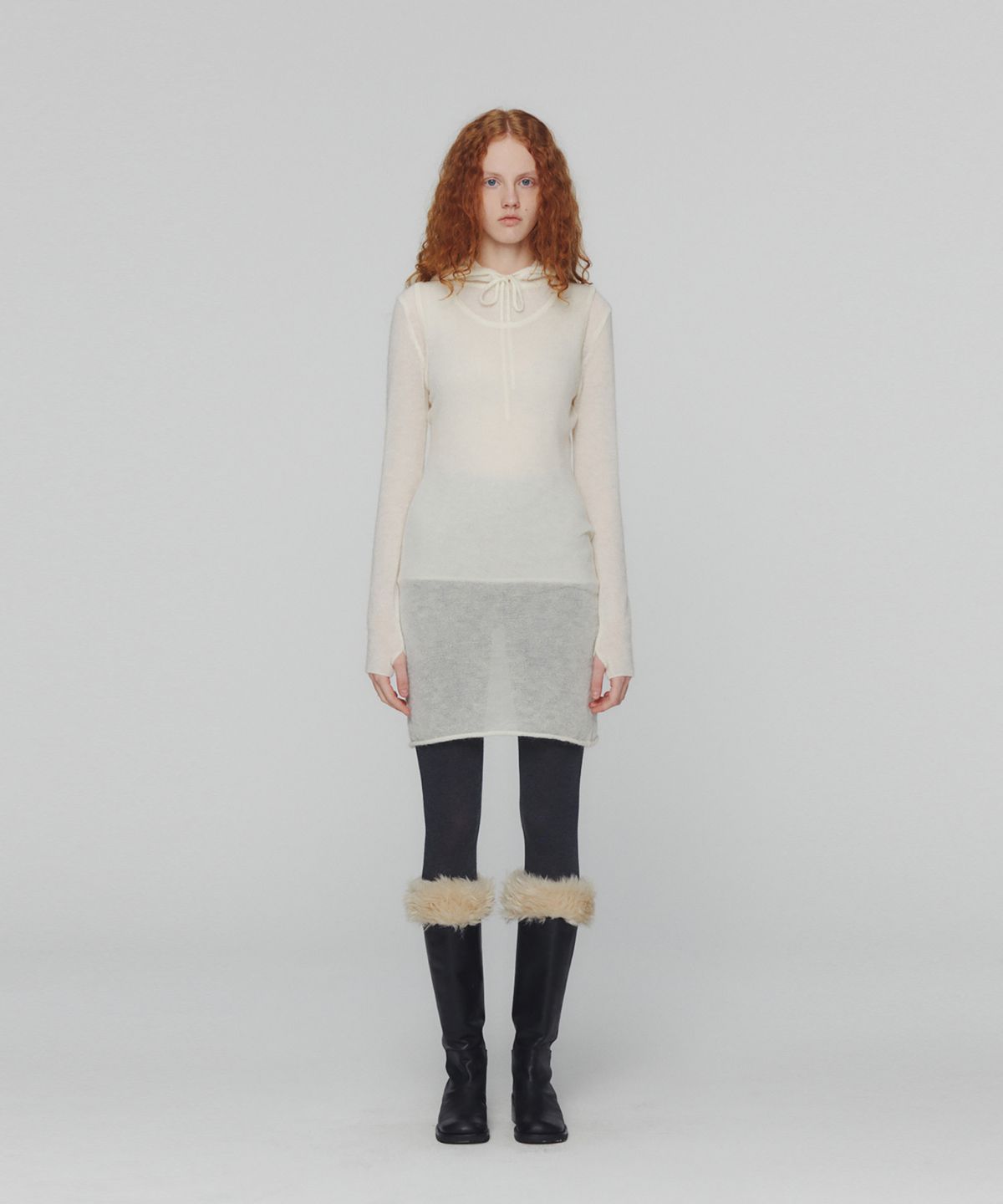 아모멘토(AMOMENTO) SHEER HOODED KNIT_IVORY