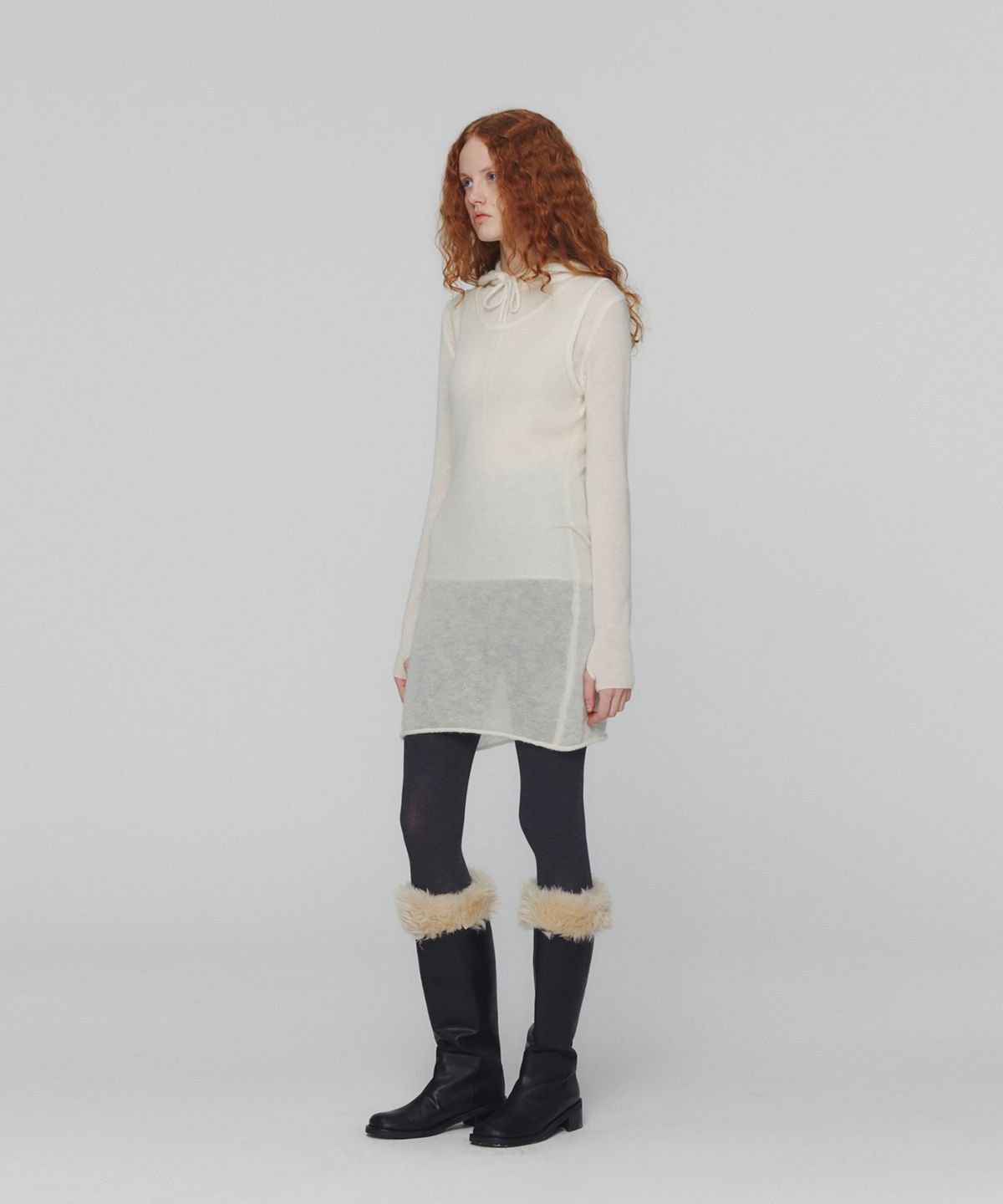 아모멘토(AMOMENTO) SHEER HOODED KNIT_IVORY