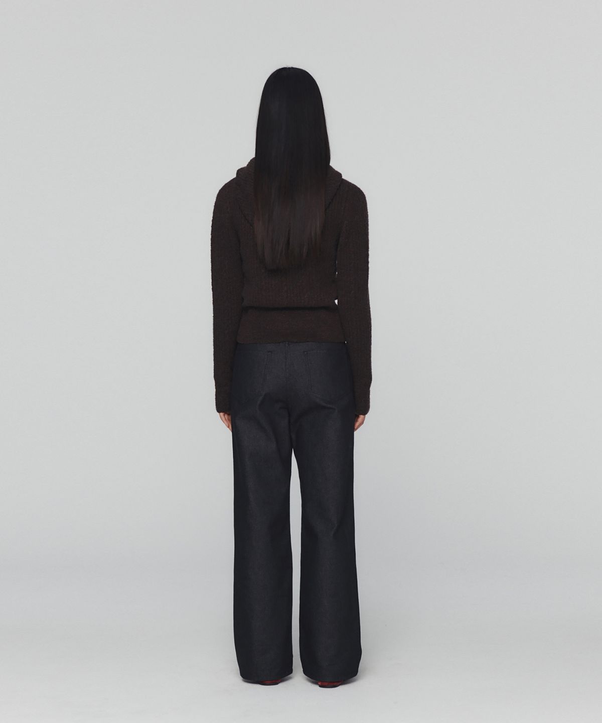 아모멘토(AMOMENTO) BOUCLE HOODED KNIT_DARK BROWN