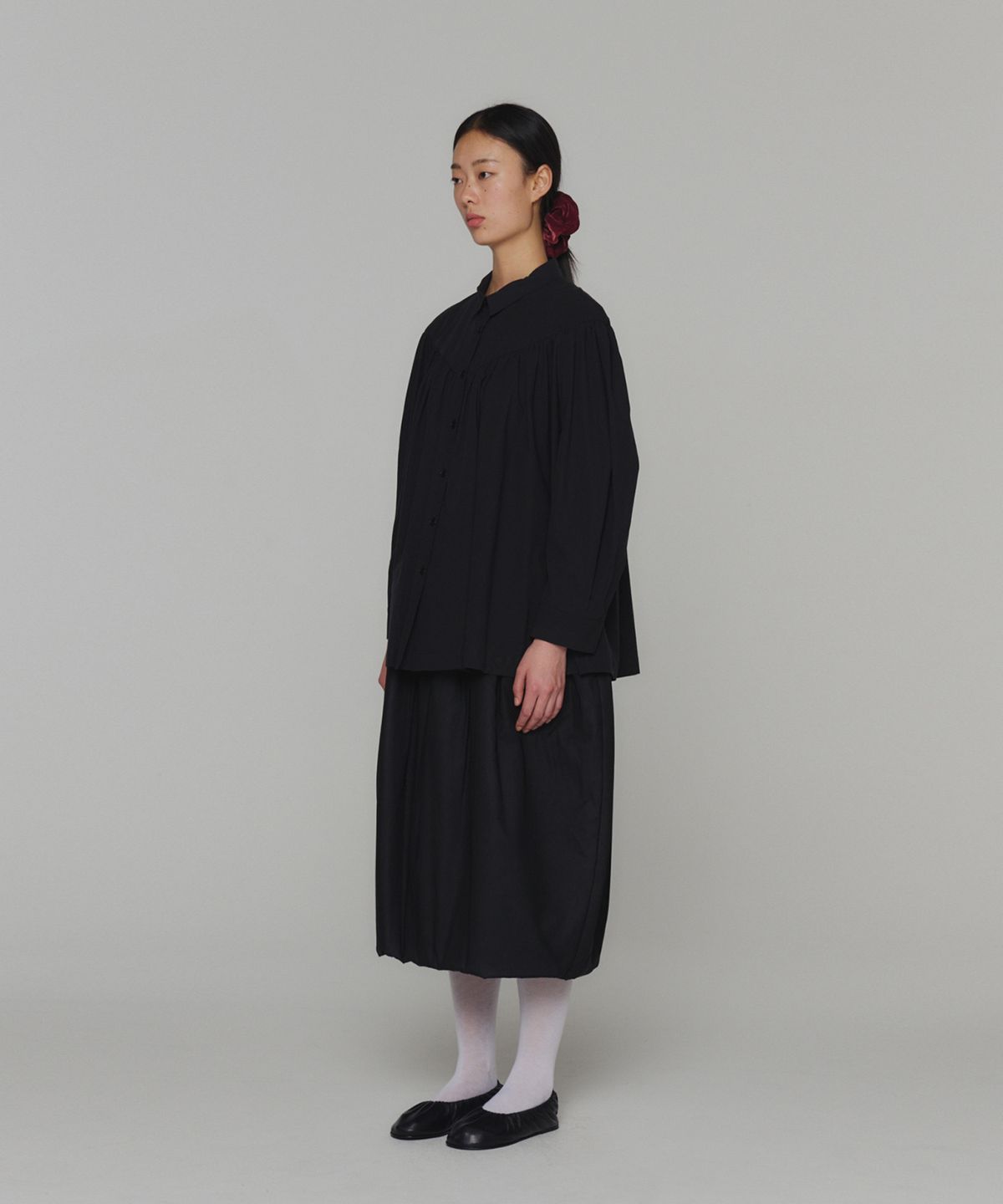 아모멘토(AMOMENTO) SHEER PADDED BALLOON DRESS_BLACK