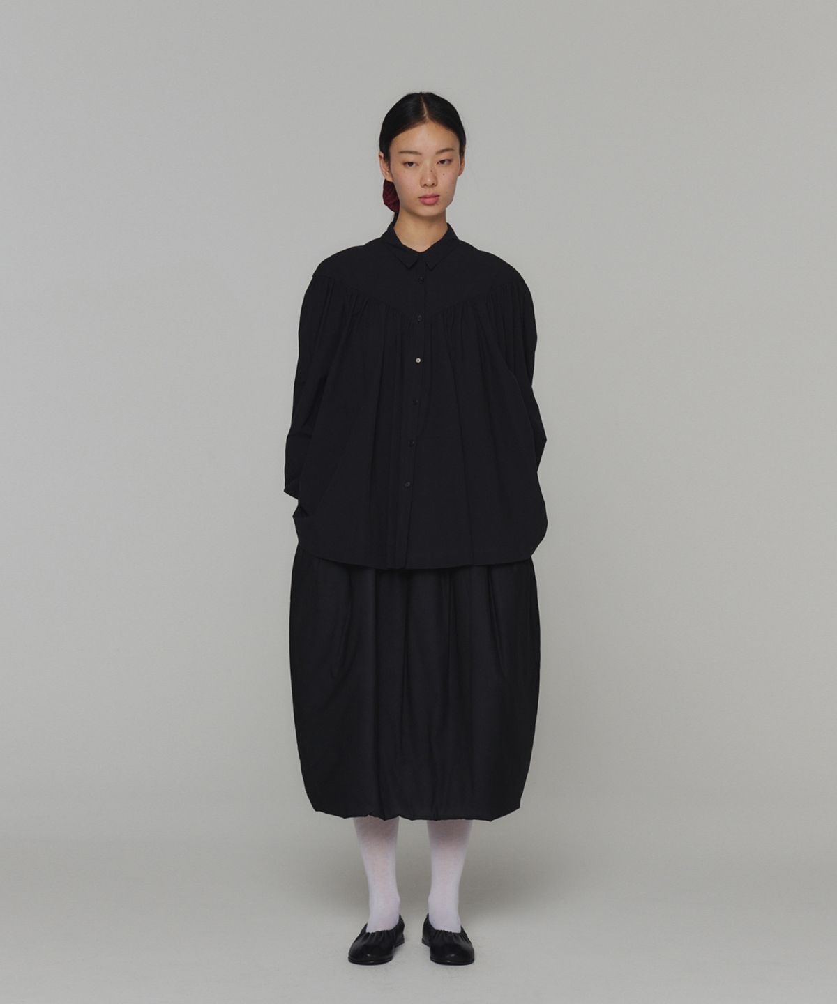아모멘토(AMOMENTO) SHEER PADDED BALLOON DRESS_BLACK
