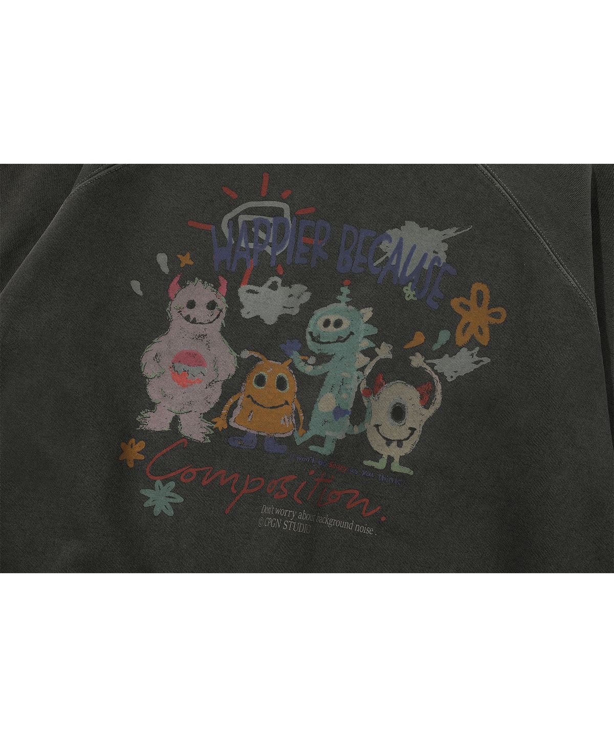 꼼파뇨(CPGN STUDIO) happy day 피그먼트 스웨트셔츠 스모크블랙