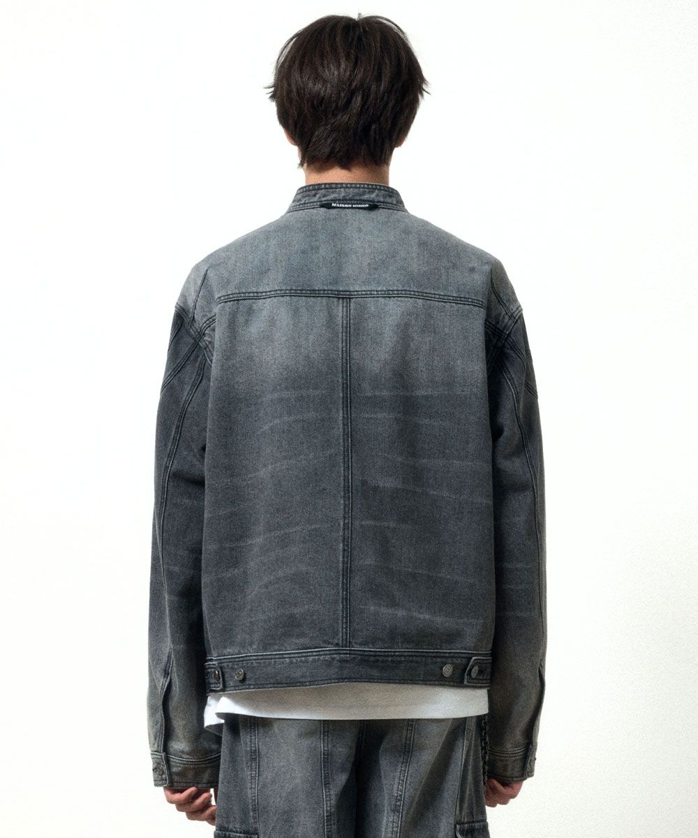 MUSINSA | MAISON MINED SNAP BIKER DENIM JACKET GREY