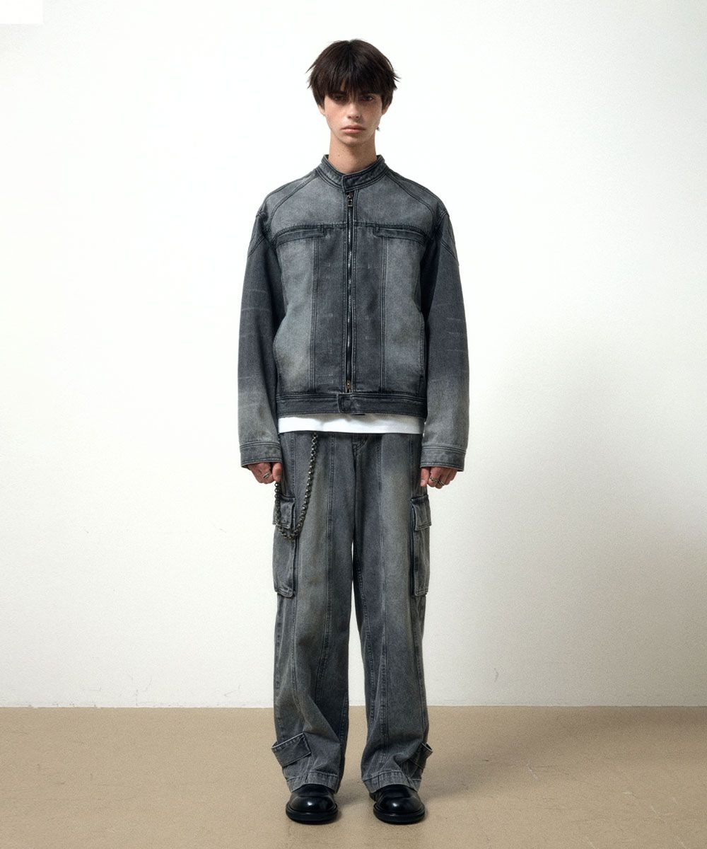 【MAISON MINED】23SS★ (W) SNAP BIKER HOOK JACKET MUSINSA | MAISON MINED SNAP BIKER DENIM JACKET GREY