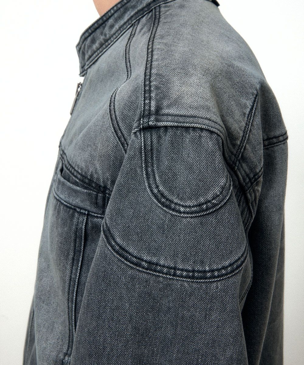 【MAISON MINED】23SS★ (W) SNAP BIKER HOOK JACKET MUSINSA | MAISON MINED SNAP BIKER DENIM JACKET GREY