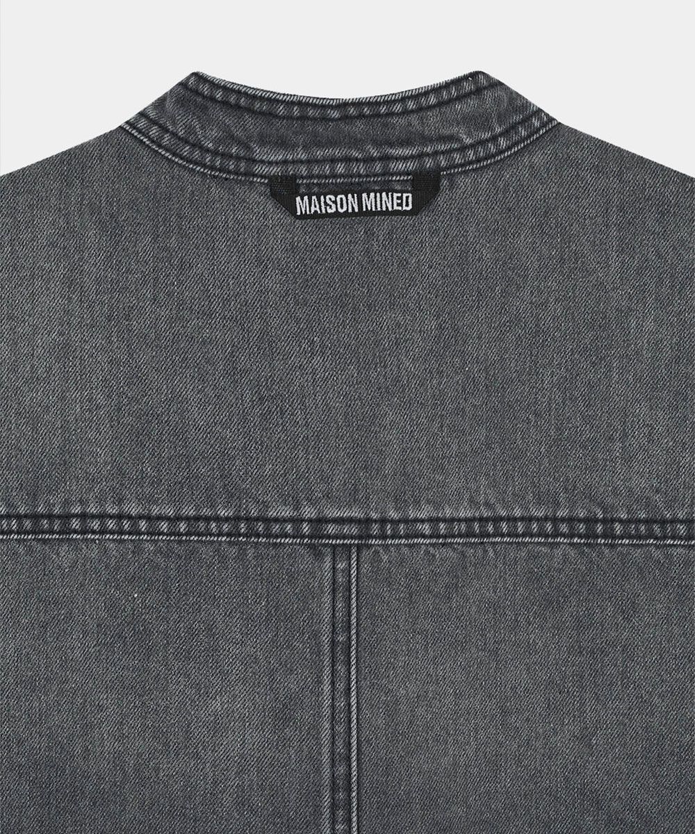 MUSINSA | MAISON MINED SNAP BIKER DENIM JACKET GREY